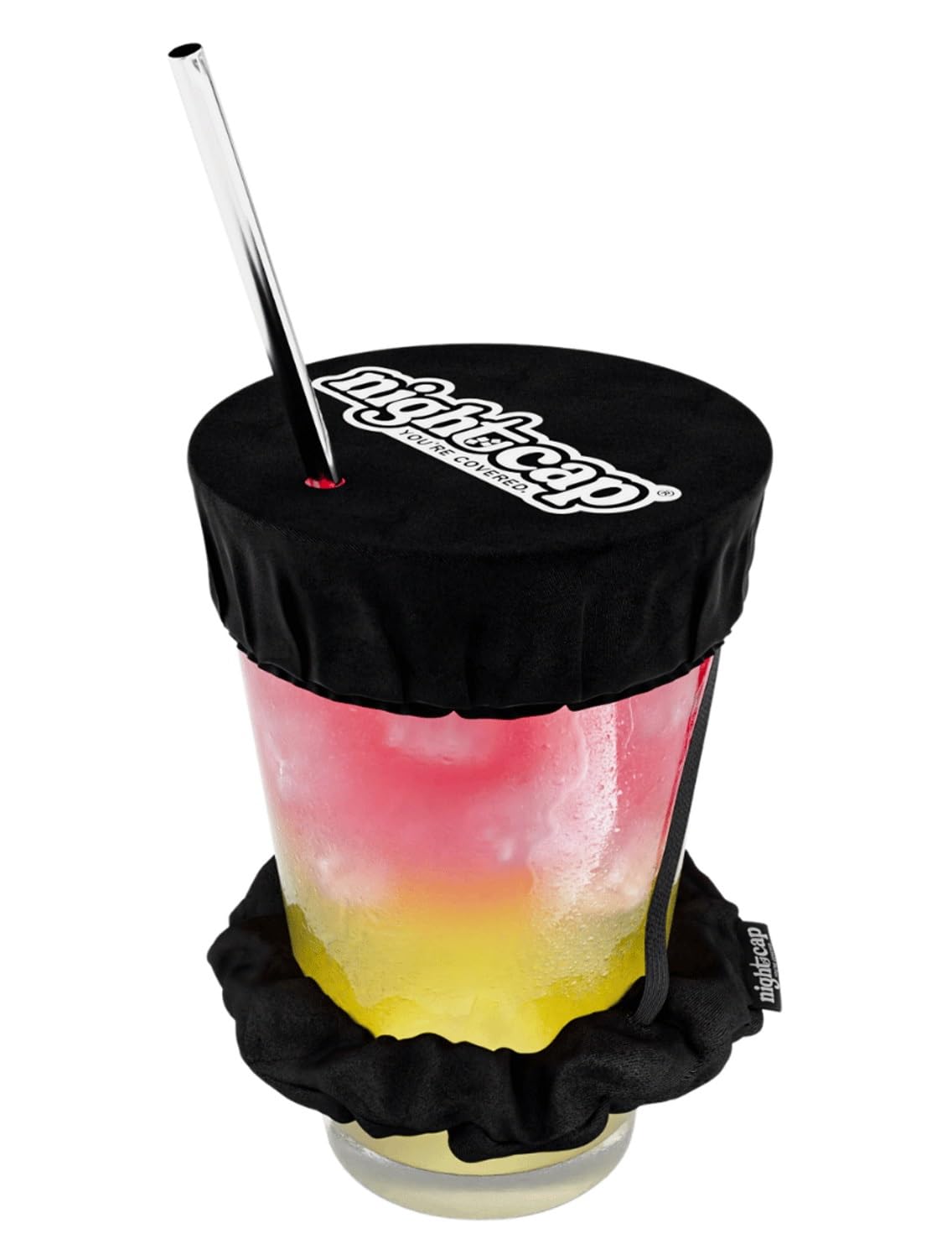 Nightcap drink-cover scrunchie with hidden pocket for easy access
