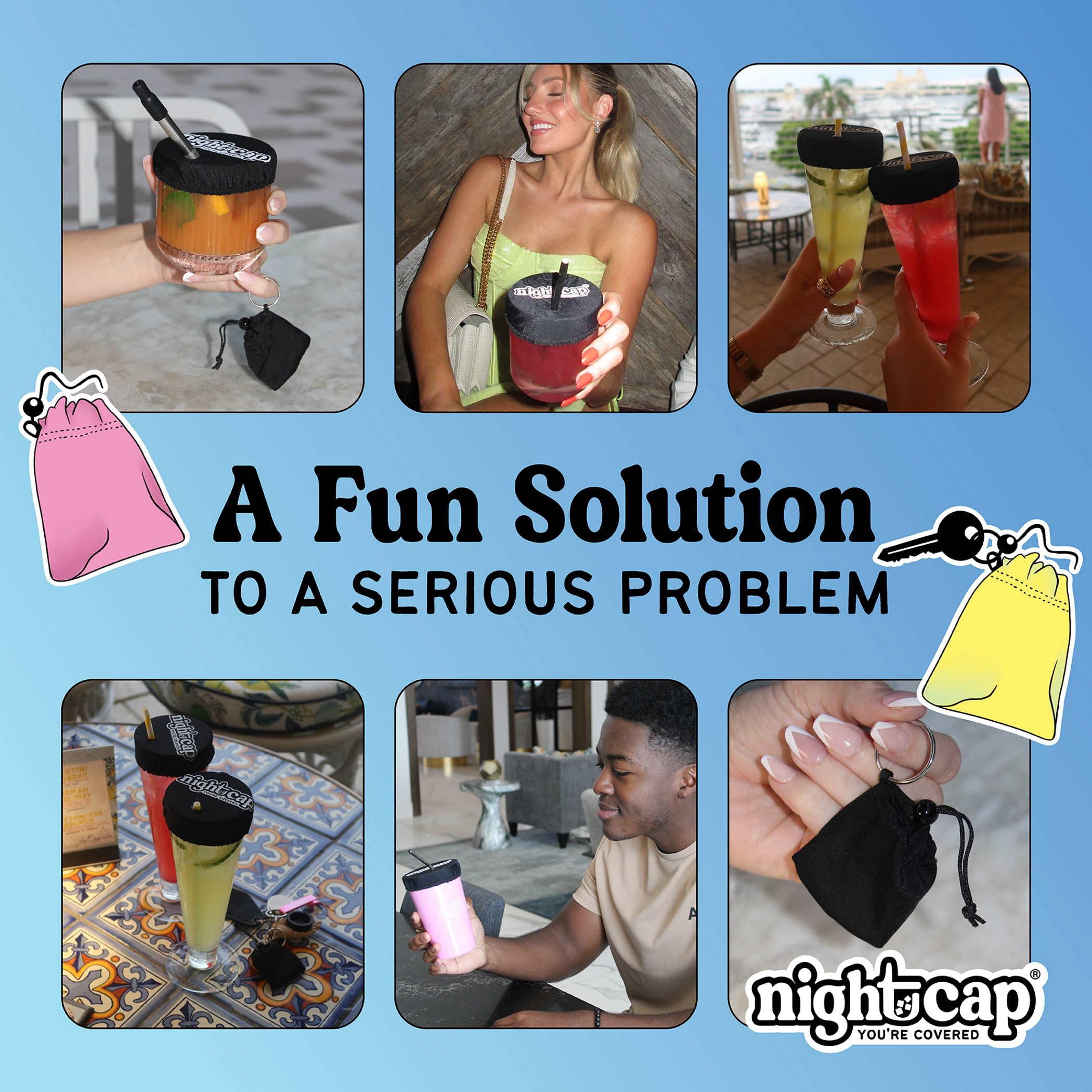 NightCap in use on a cup during travel for added protection