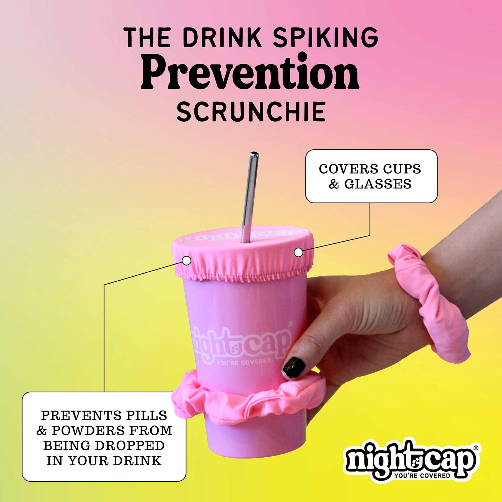 Nightcap scrunchie over a glass keeps insects and debris out.