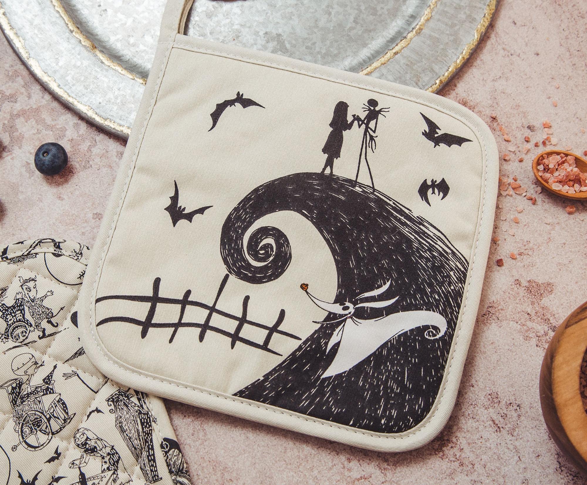 The Nightmare Before Christmas pot holder collage featuring Jack, Sally, and other characters