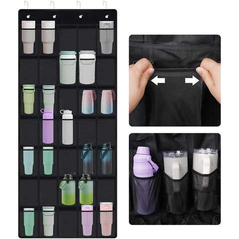 NiHome 35-pocket door organizer holds Stanley tumbler for easy access in the kitchen.