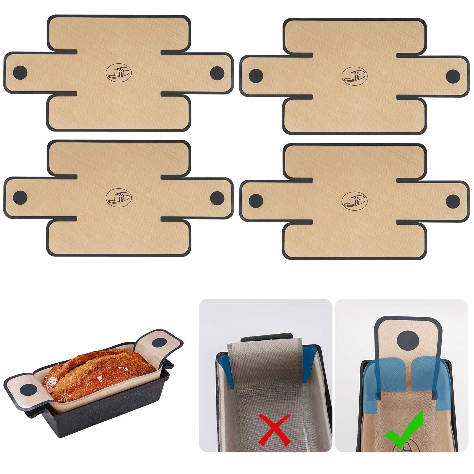 NiHome four-pack silicone loaf liners with long tab handles for easy lifting.