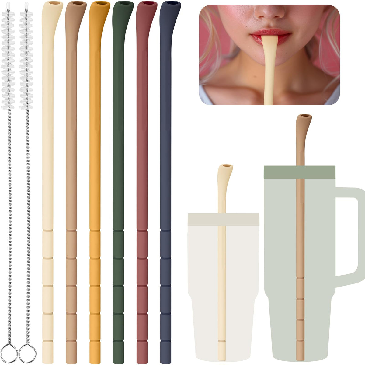 NiHome anti-wrinkle silicone straw for 40oz Stanley tumbler promotes smooth, lip-friendly sipping.