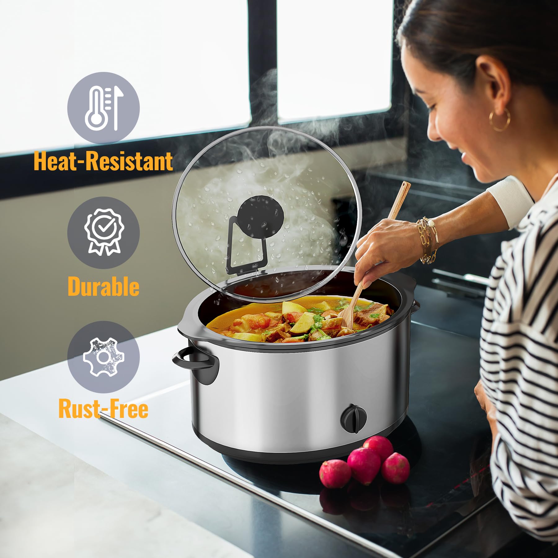 NiHome non-slip design keeps lid stable while you multitask in the kitchen.
