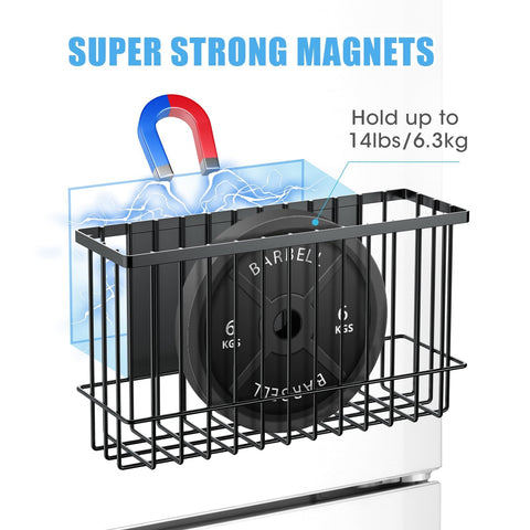 NiHome magnetic medium basket on fridge keeps utensils and wraps organized.