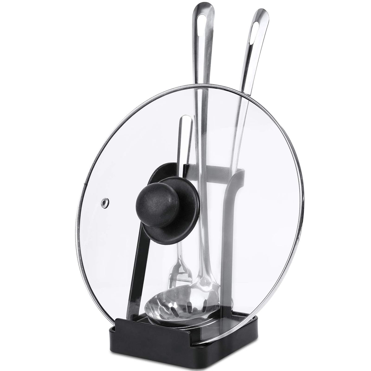 NiHome pot lid ladle holder with tilted rack keeps lids organized and accessible