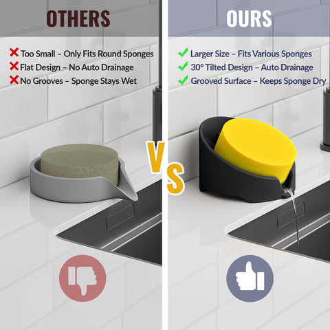NiHome silicone sponge holder with inclined draining design helps water drain into sink