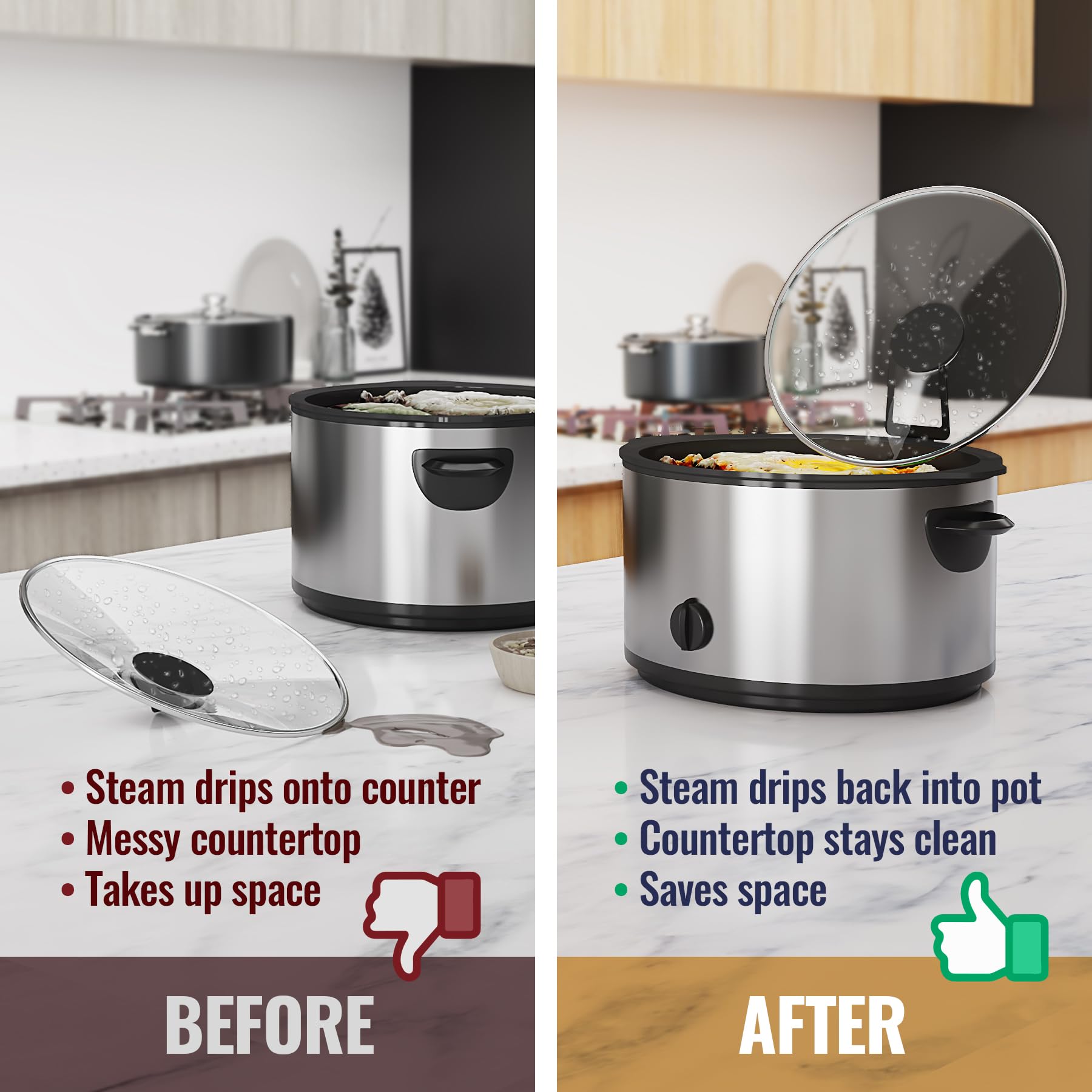 NiHome lid holder on counter during cooking helps prevent water marks.