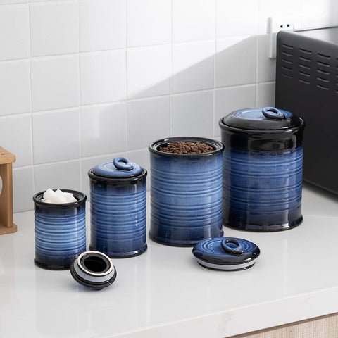 Nihow blue-black colors blend with modern kitchen decor.
