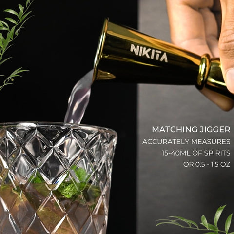 Nikita by Niki cocktail set displayed on a stylish drink trolley