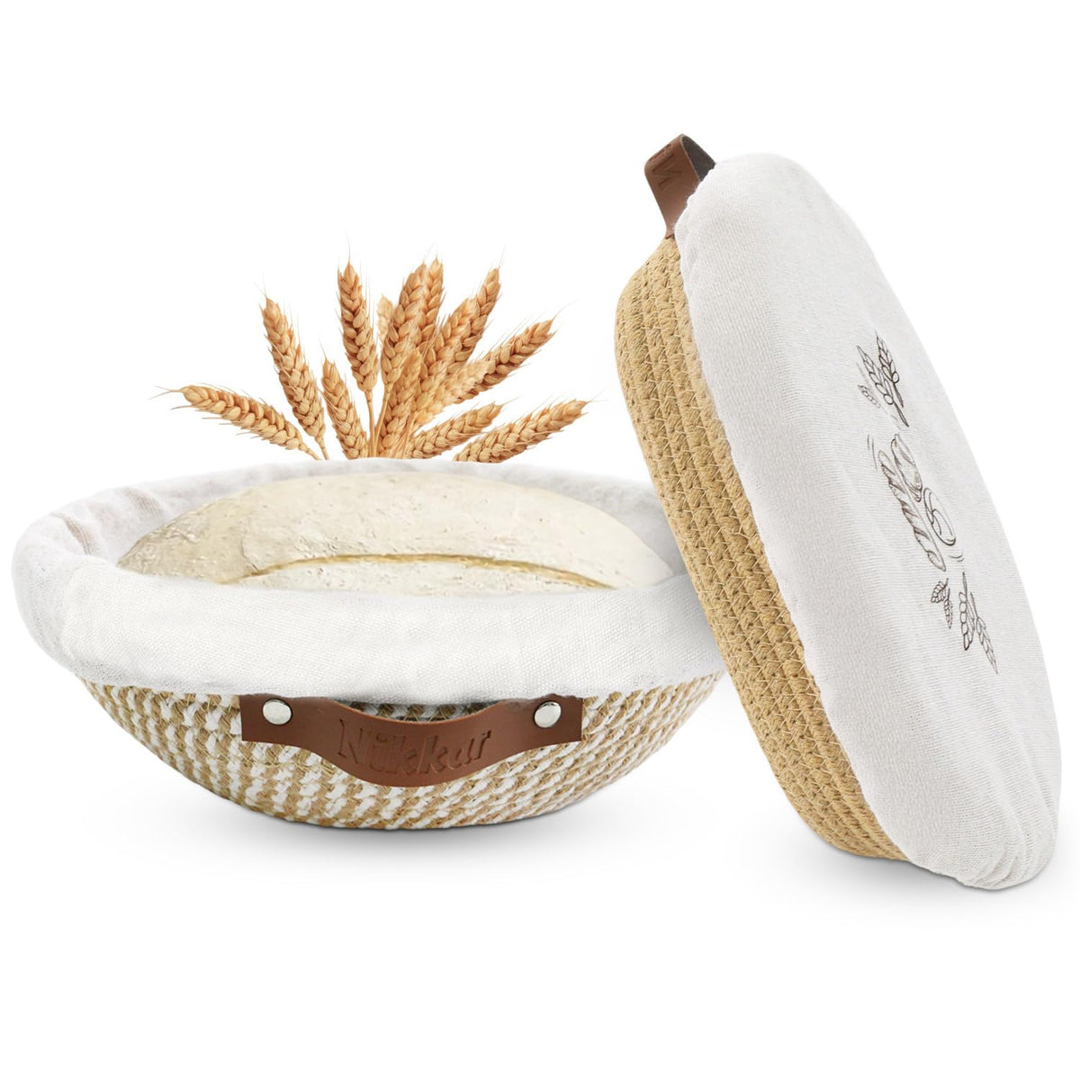 Nikkar Banneton round bread proofing basket with liner promotes even proofing and moisture control.