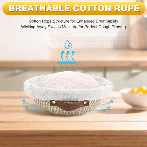 Nikkar round bread proofing basket with breathable liner keeps dough surfaces clean.