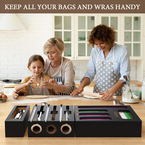 NIKUY bamboo bag organizer keeps sandwich and snack bags neatly aligned.