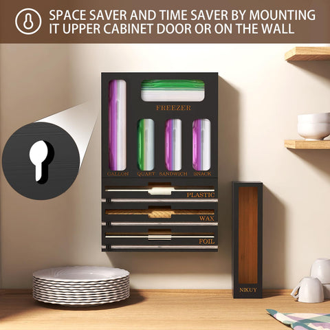 NIKUY bamboo wrap organizer can be wall-mounted for flexible layouts.