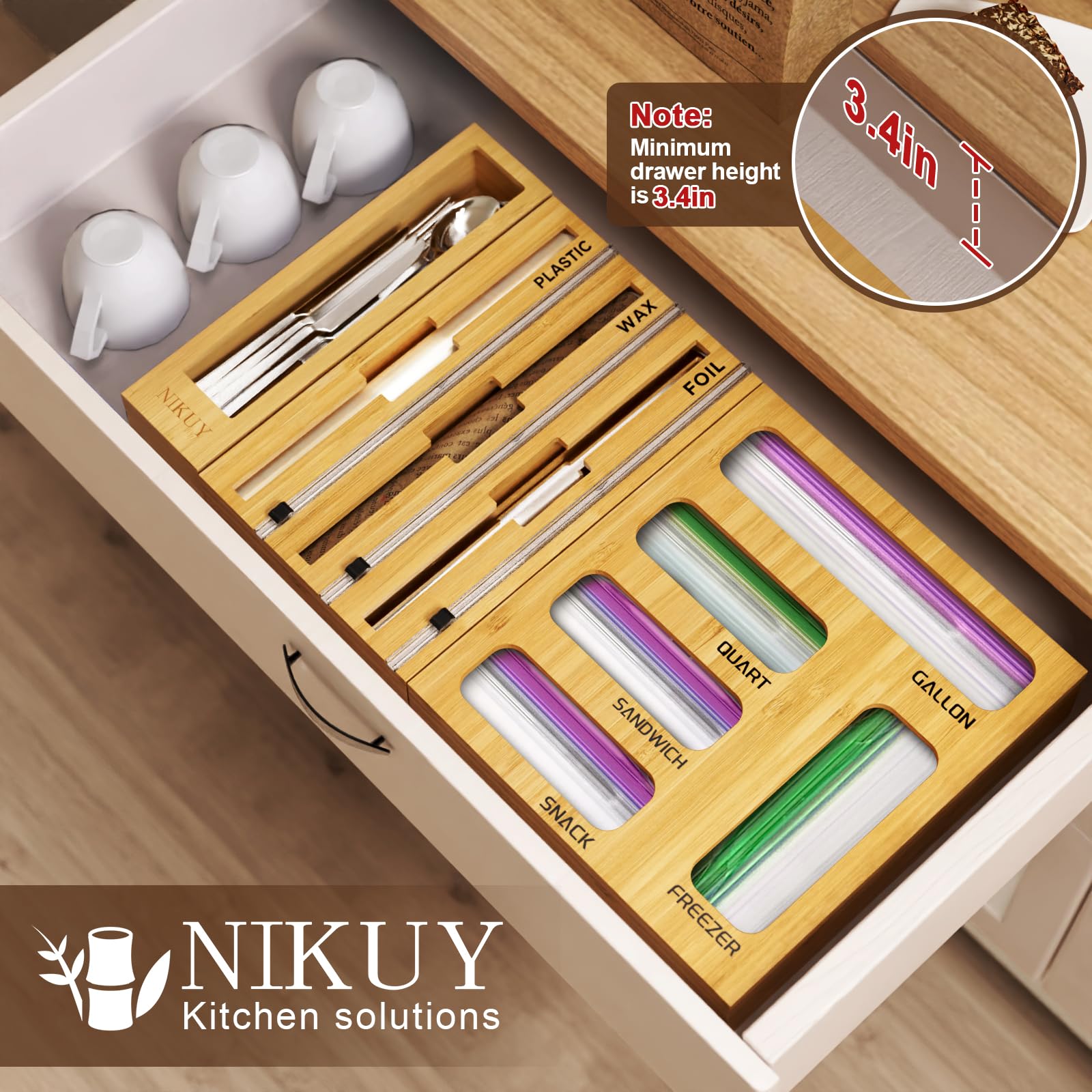 NIKUY sliding cutter enables quick, clean cuts for wraps.