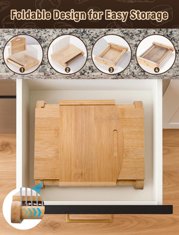 NiHome Bamboo Bread Slicer ready for compact storage on the counter