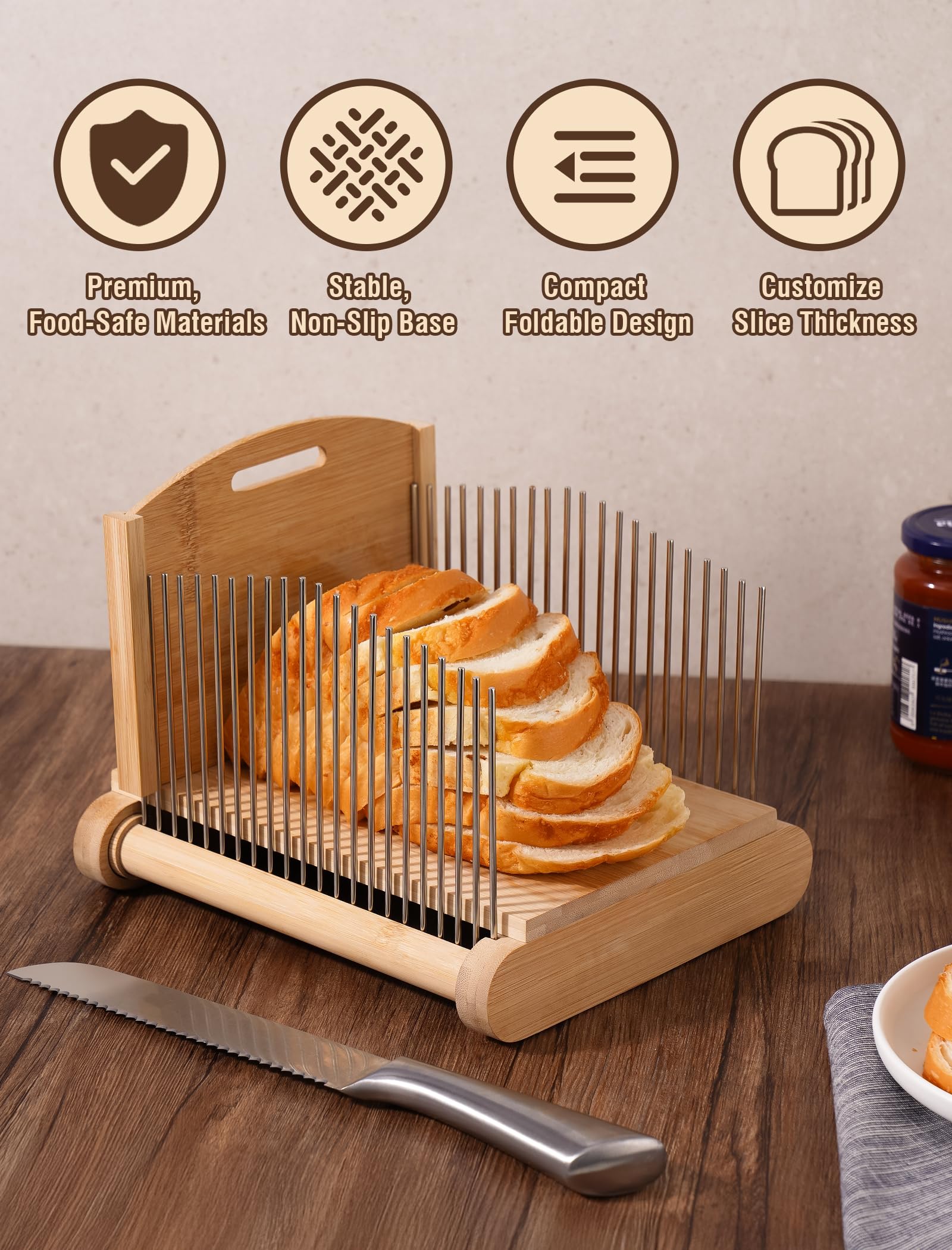 NiHome Bamboo Bread Slicer foldable backboard for compact storage