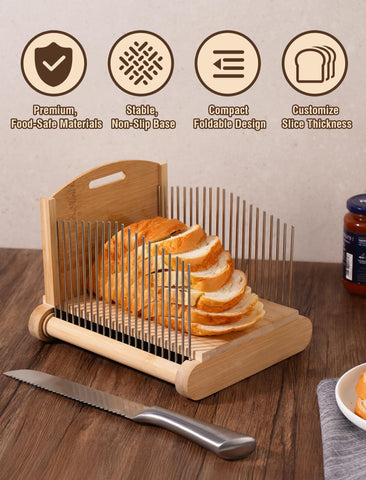 NiHome Bamboo Bread Slicer foldable backboard for compact storage