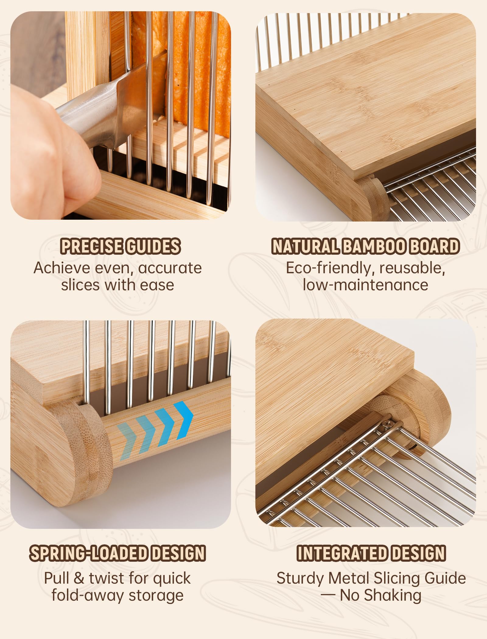 NiHome Bamboo Bread Slicer non-slip feet ensuring stable operation