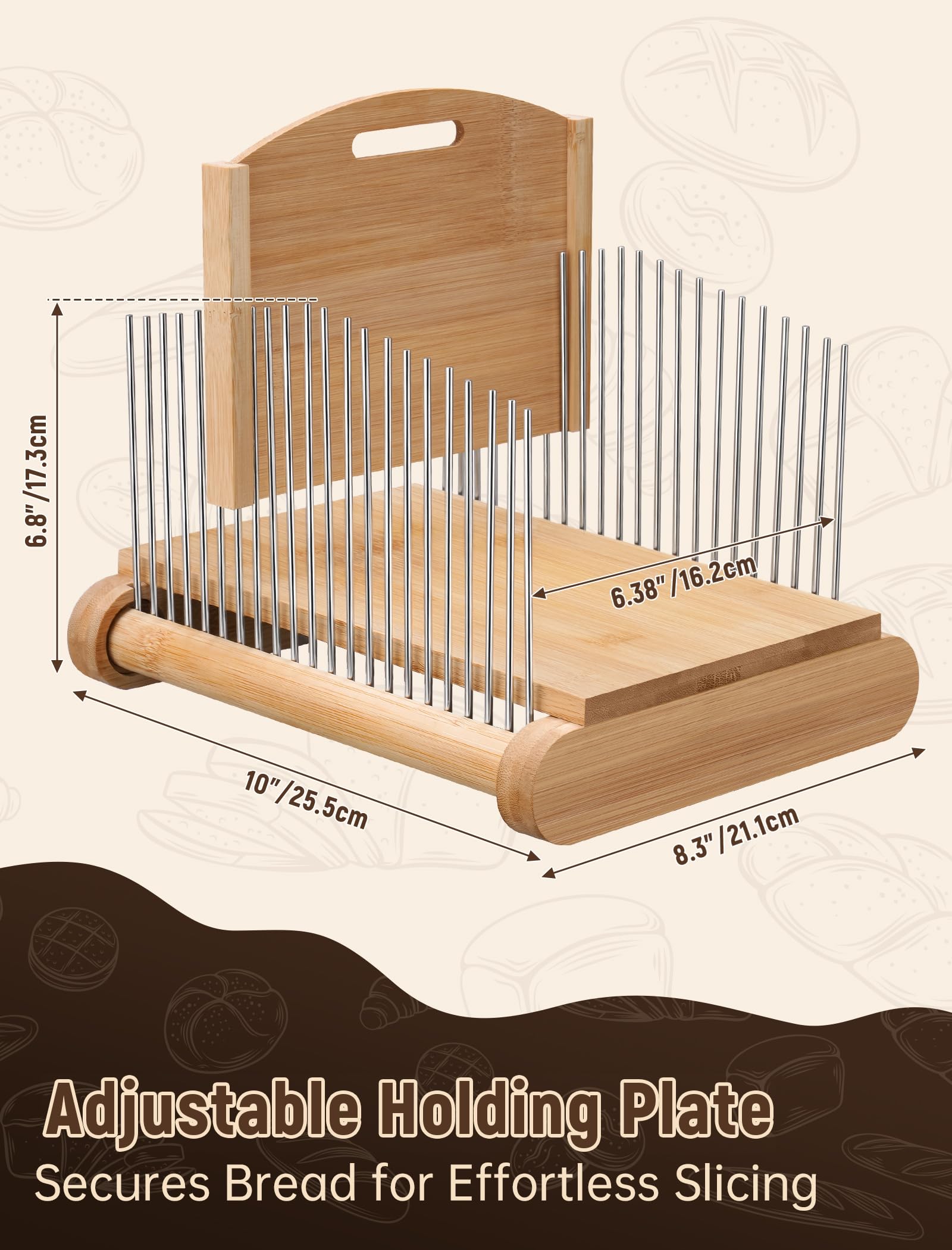 NiHome Bamboo Bread Slicer 304 grade stainless screws for added rigidity