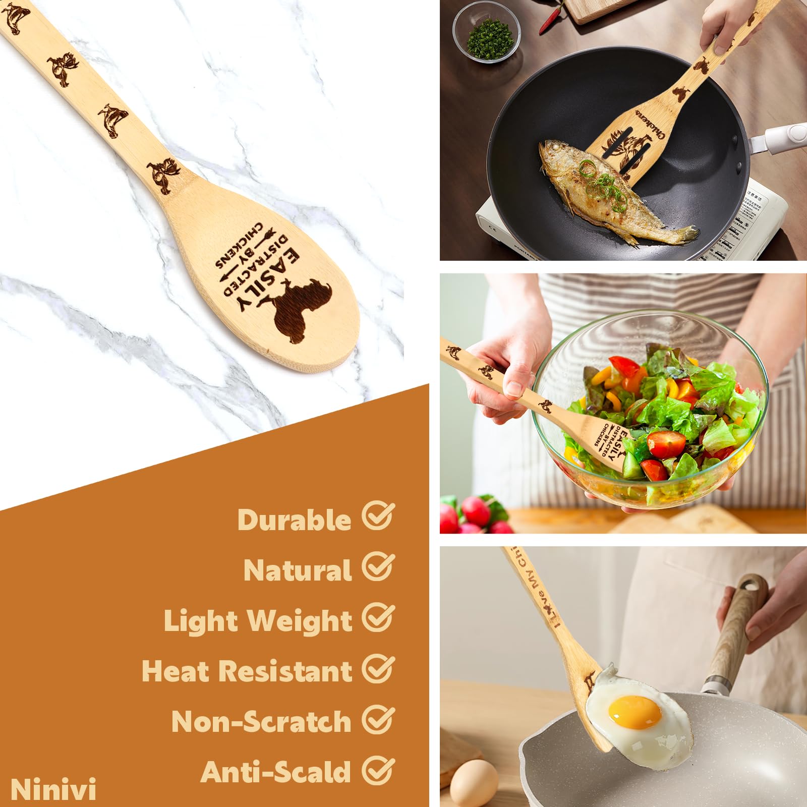 Ninivi five-piece utensil kit includes spoon, slotted spoon, spatula, and more
