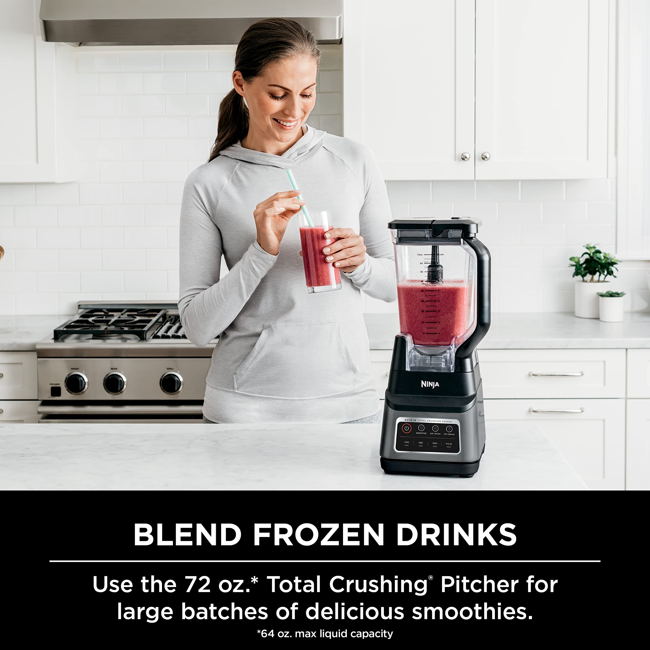 Ninja BN701 Auto-iQ programs display suggesting hands-free blending for perfect drinks