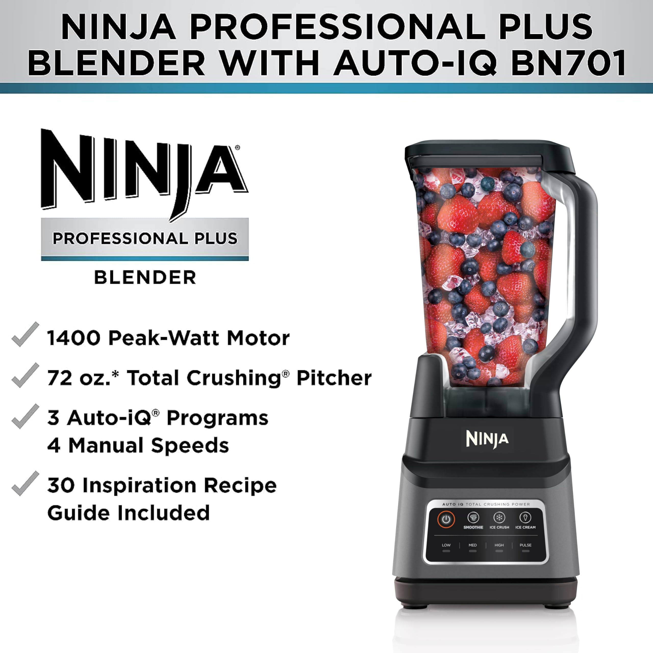 Ninja BN701 preset programs for smoothies and frozen drinks simplify busy mornings