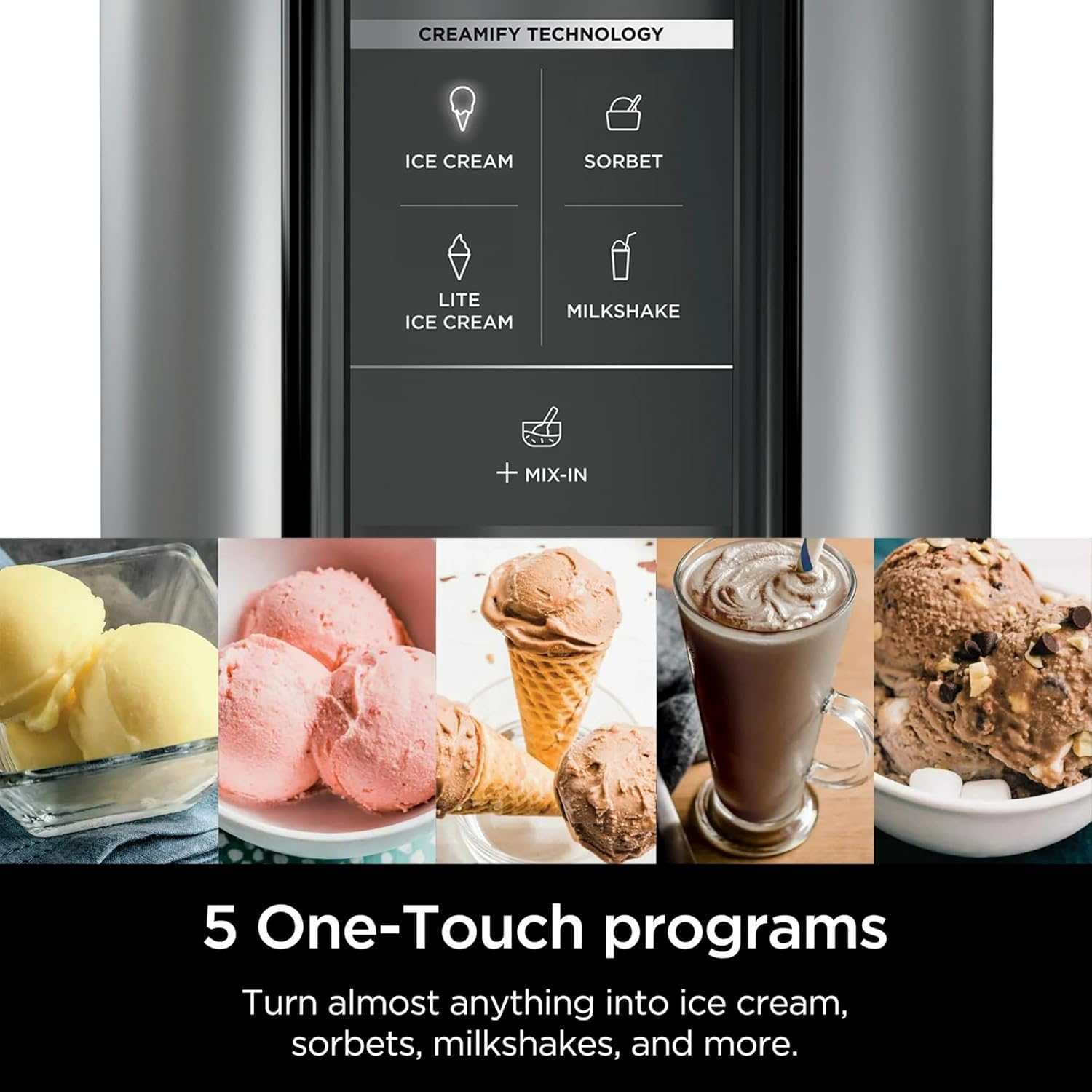 Ninja CREAMi NC300 five-program display guiding dessert options