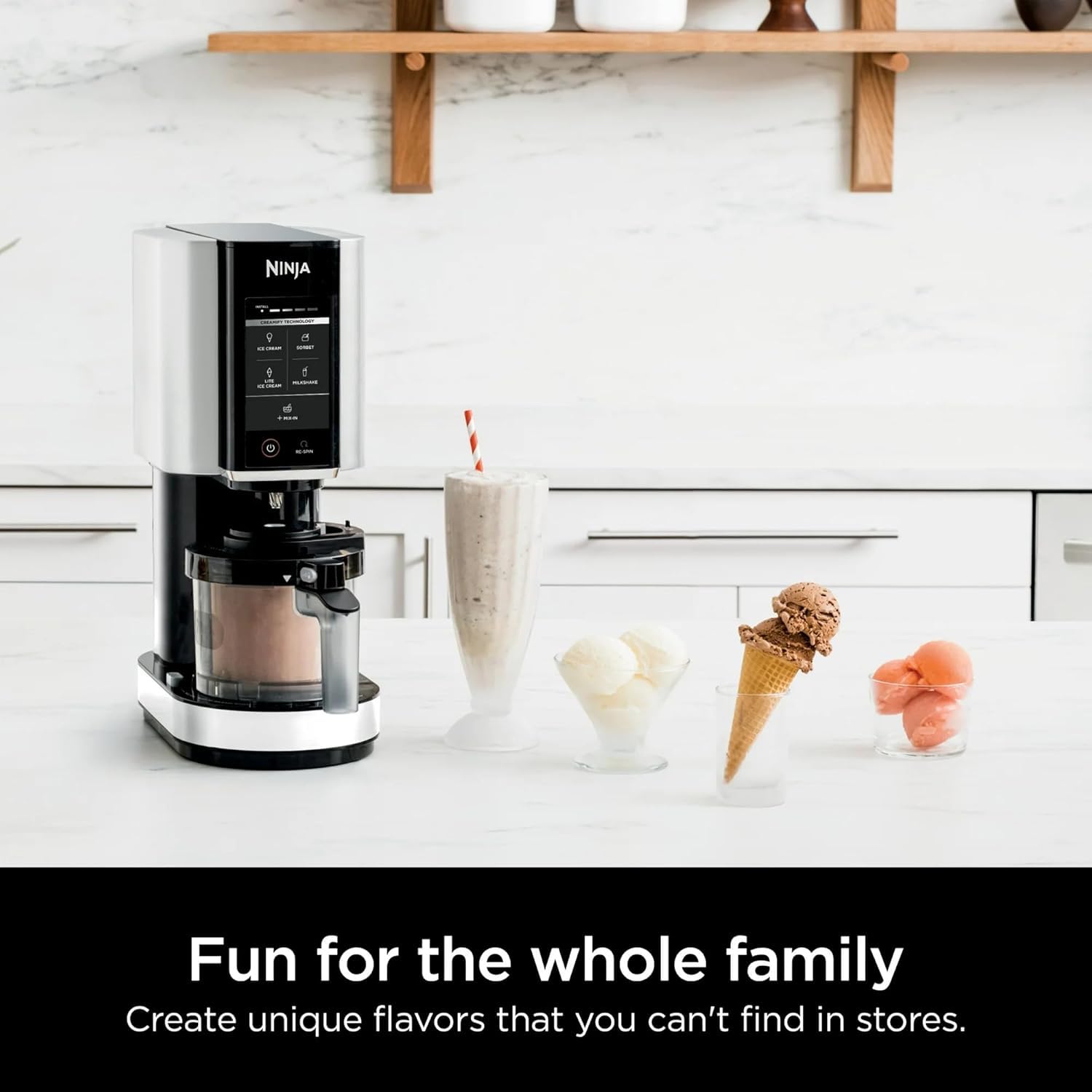 Frozen base transforms to creamy ice cream with Ninja CREAMi