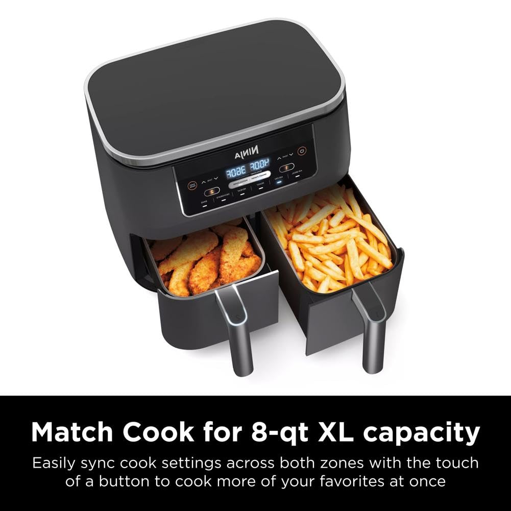 Ninja DZ201 8-quart capacity fits mains and sides in one session.