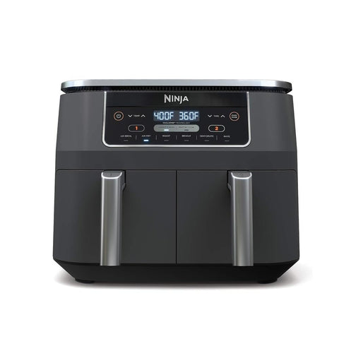 Ninja DZ201 dual-zone baskets allow cooking two foods at once.