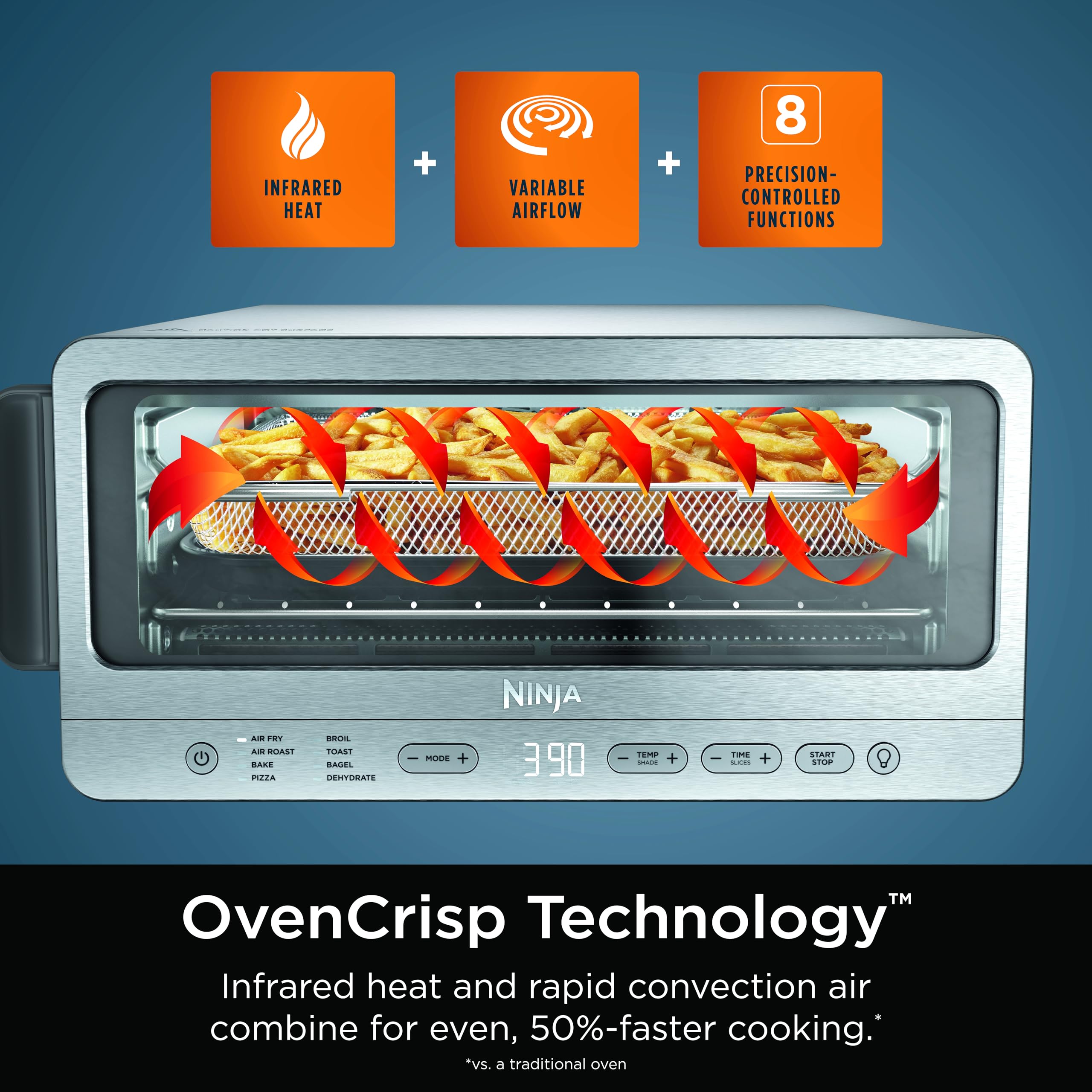 Ninja air fry basket included for crisp, lower-fat results.