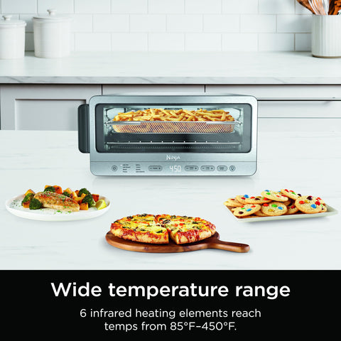 Ninja Flip Toaster Oven door open, showing roomy interior.