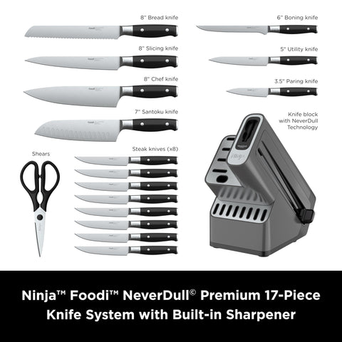 Ninja Foodi NeverDull 8-inch chef knife shown with balanced grip for comfortable use