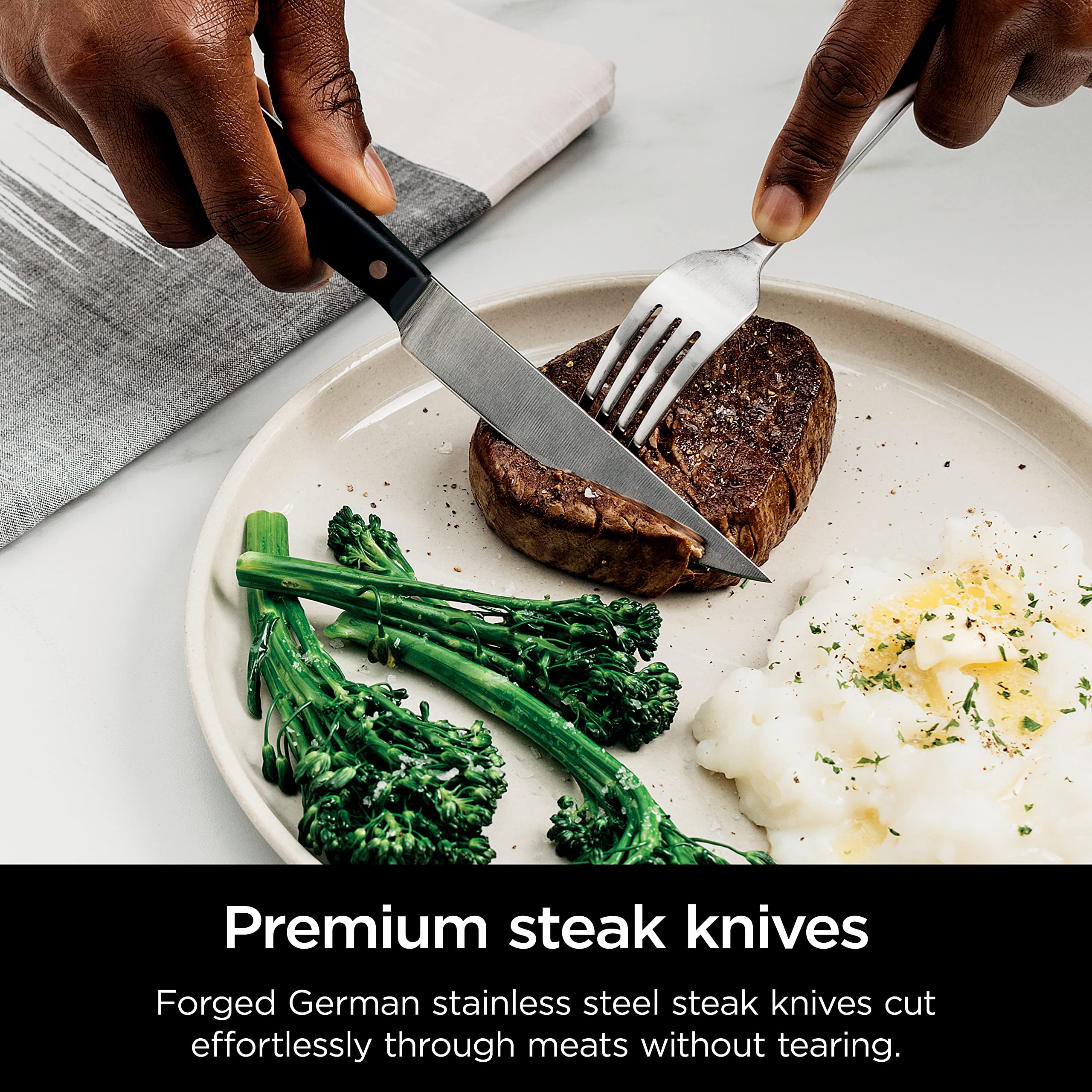 Ninja K32012 built-in sharpener lever enables quick touch-ups.