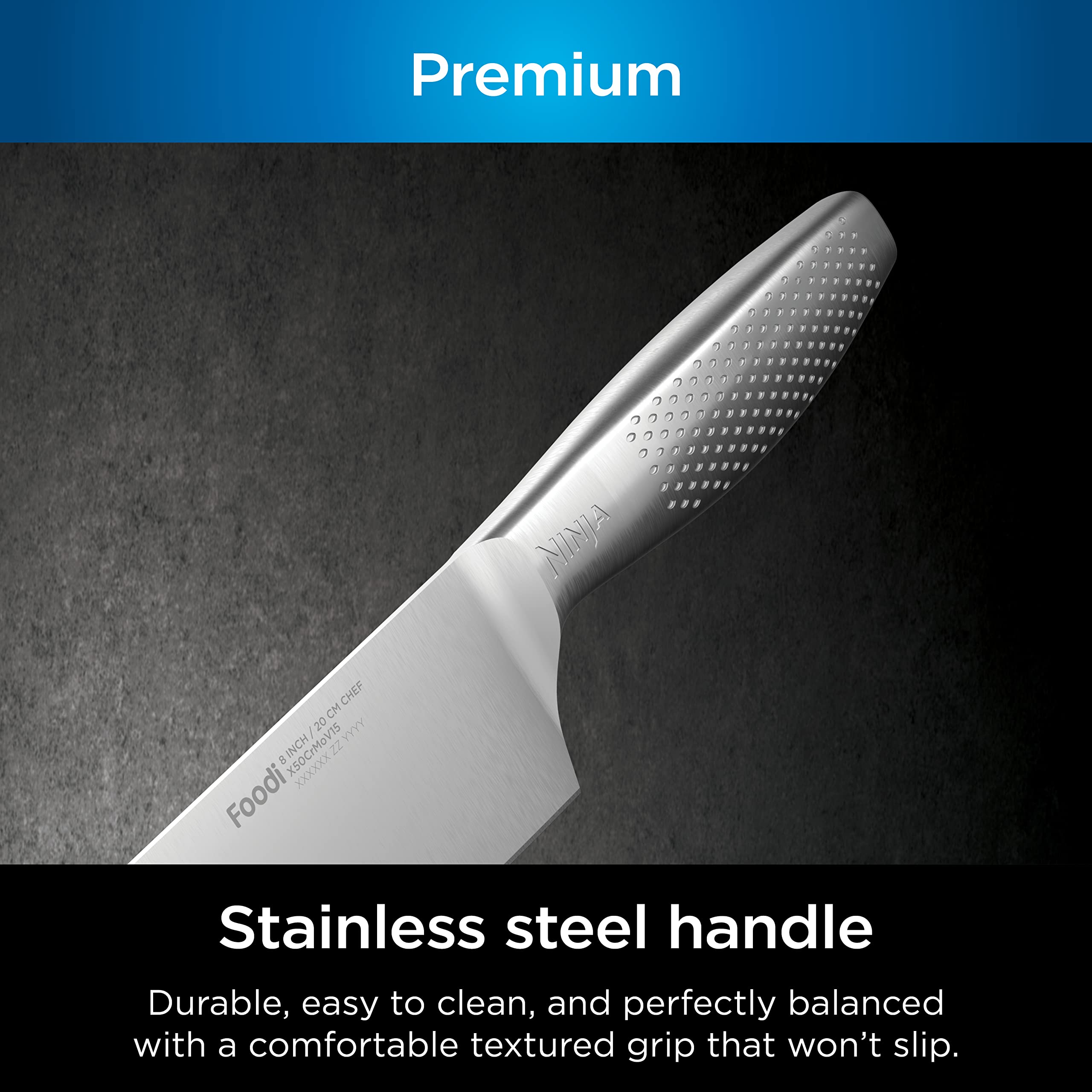 Ninja NeverDull 8-inch bread knife with serrated edge for smooth slices.