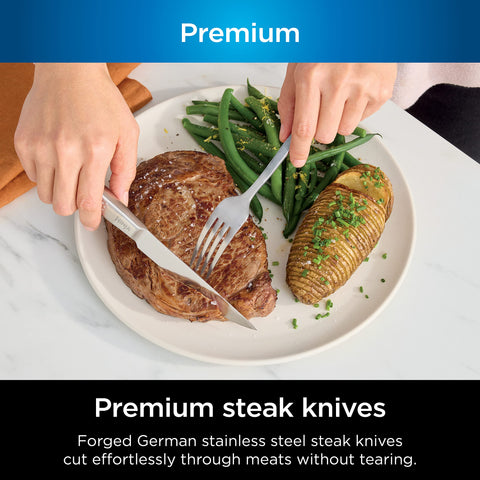 Ninja NeverDull steak knives set ready for restaurant-grade dining.