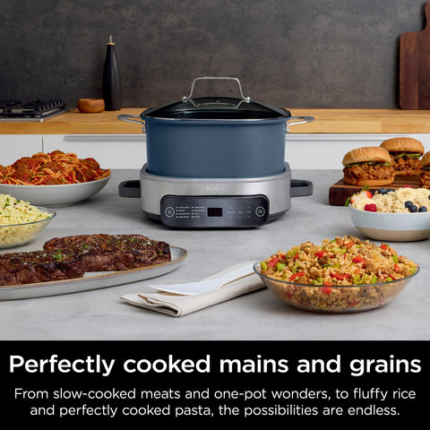 Ninja Foodi PossibleCooker Pro oven-safe glass lid supports finishing dishes in the oven.