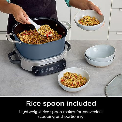 Ninja Foodi PossibleCooker Pro oven-to-table finish with 500°F tolerance for crisp textures.