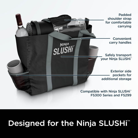 Ninja SLUSHi tote with FS300/FS299 compatibility icons shows versatility.