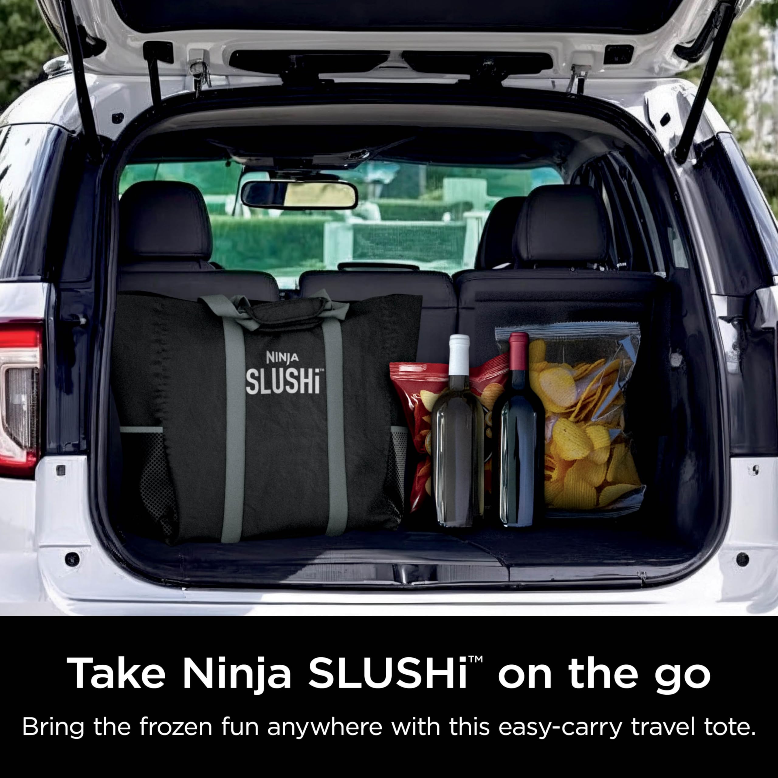Ninja SLUSHi tote interior with multiple compartments for bottles and cups.