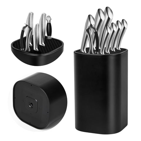 Ninonly black knife block without knives keeps up to 12 blades organized.
