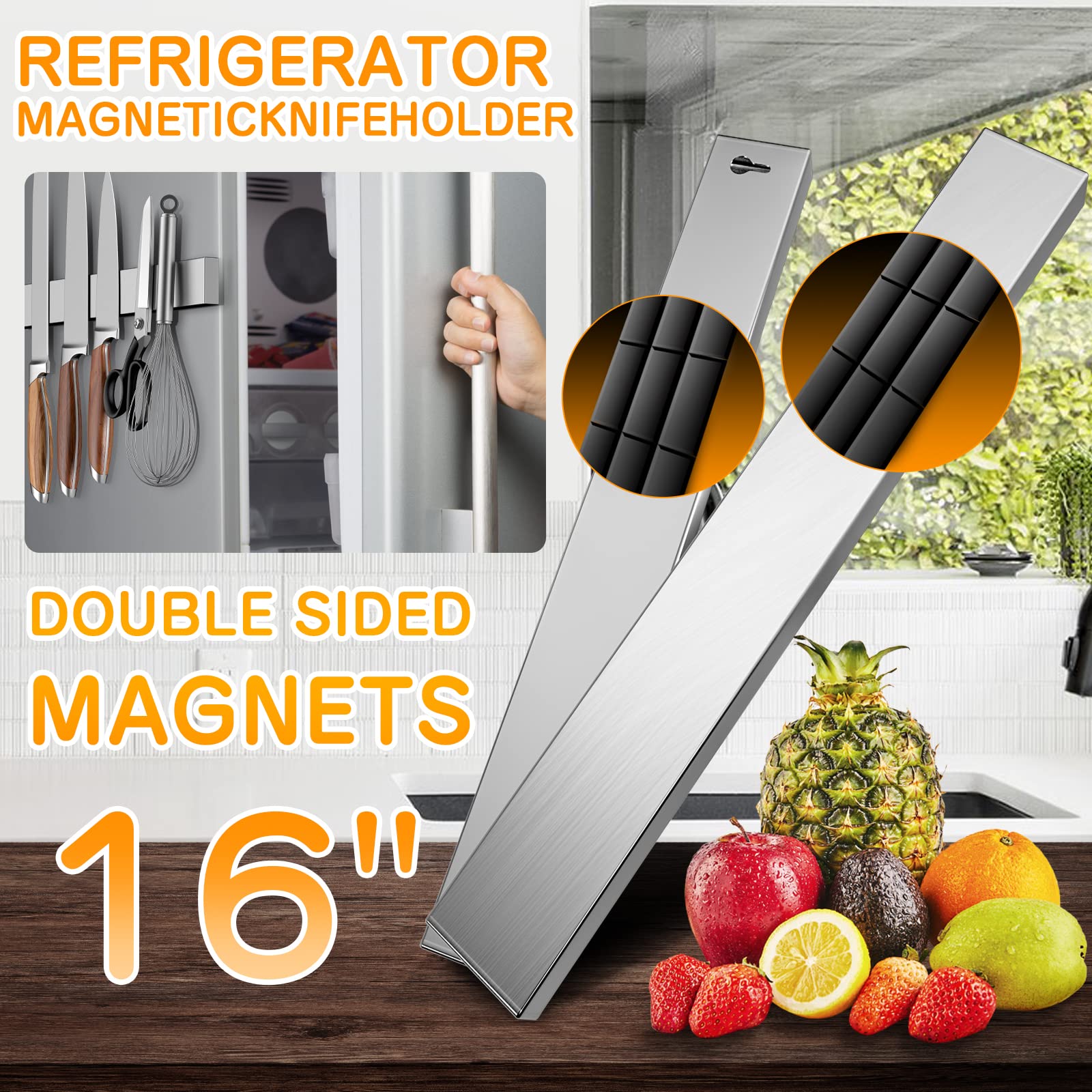 Ninonly double-sided magnet strip keeps knives neatly organized and secure.