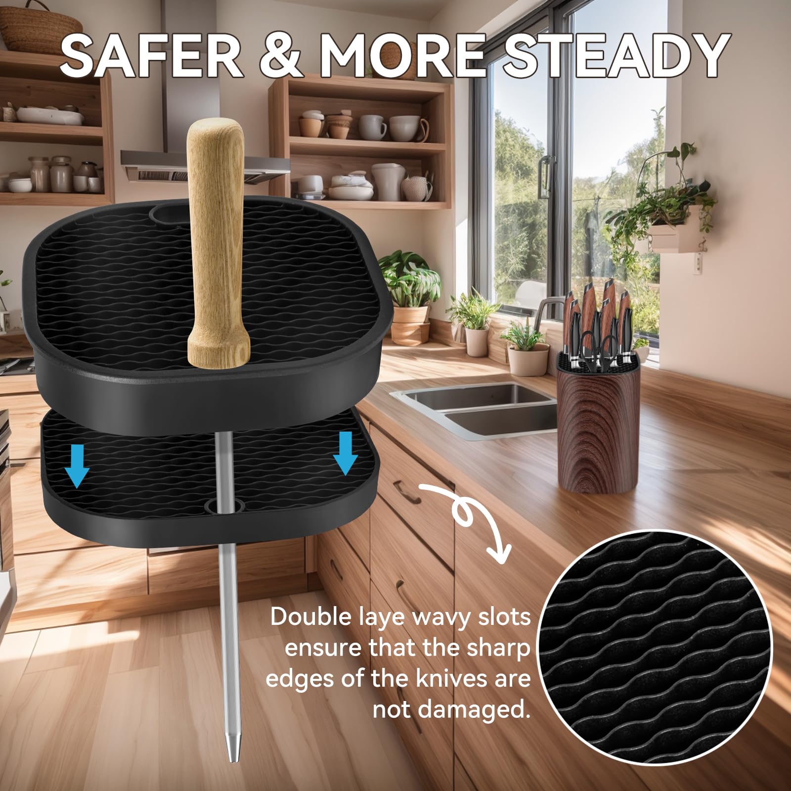 Ninonly capacity supports 8-12 knives and 1 kitchen scissor for steady storage.