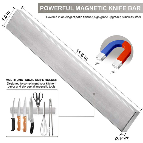 Ninonly knife strip on wall close-up reveals the durable satin finish and strong magnets.
