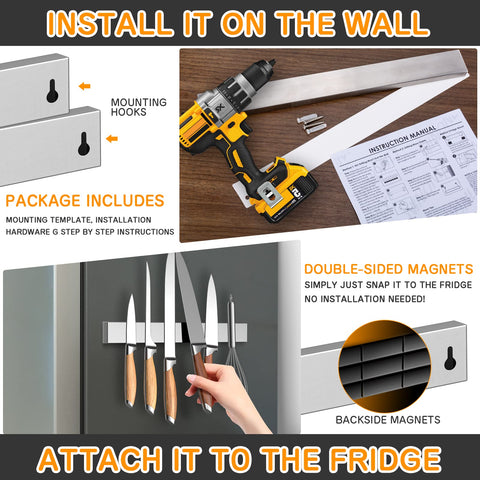 Ninonly multipurpose magnetic strip serves as tool holder and organizer.