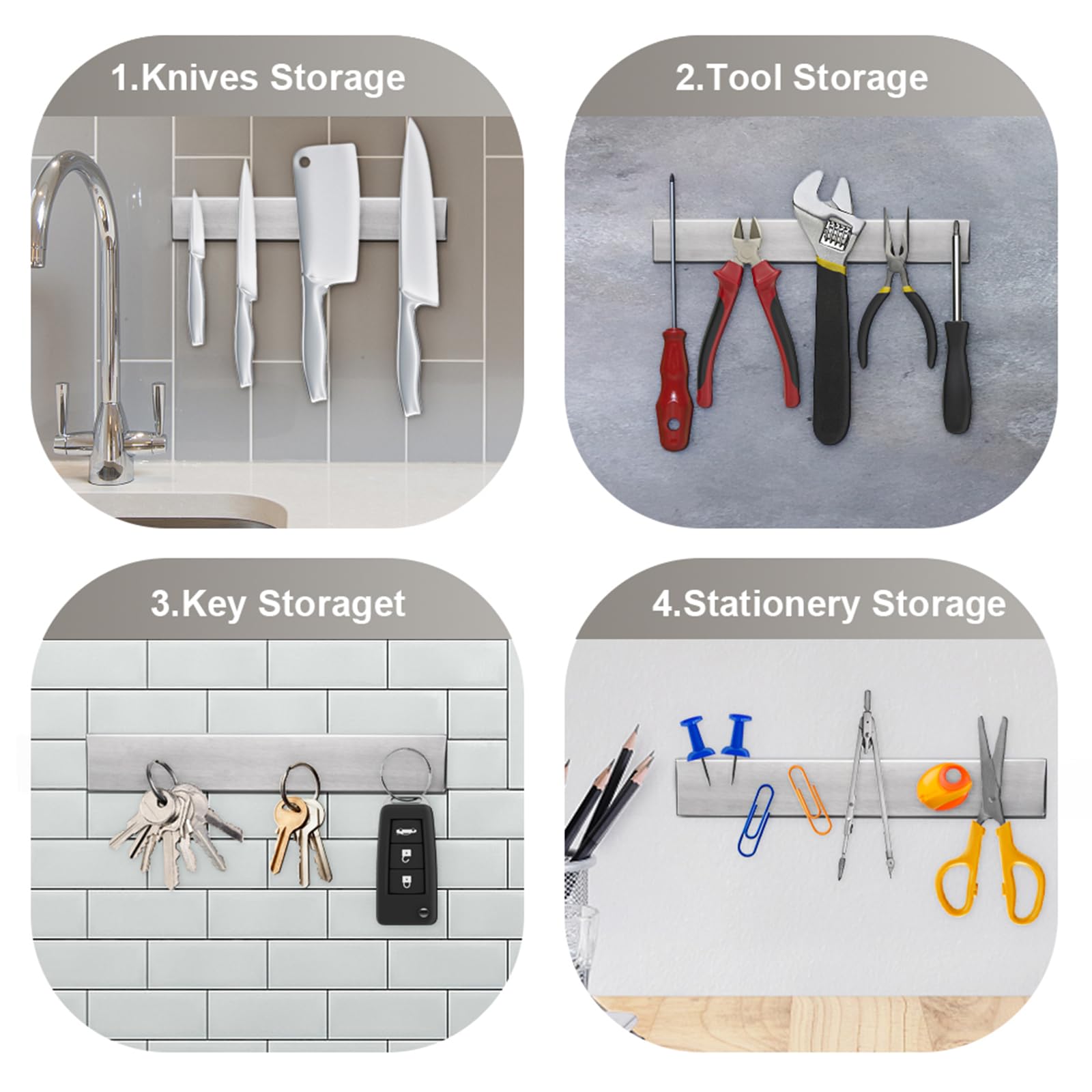 Ninonly space-saving knife strip fits compact kitchens for organized utensil storage.