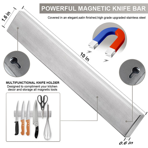 Ninonly stainless steel wall-mounted knife bar adds modern style and saves counter space.