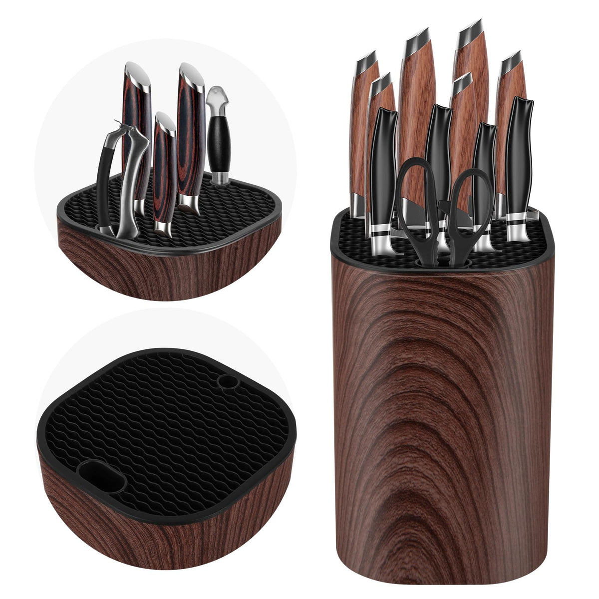 Ninonly universal knife block without knives, 3-in-1 design for tidy, space-saving kitchen organization.