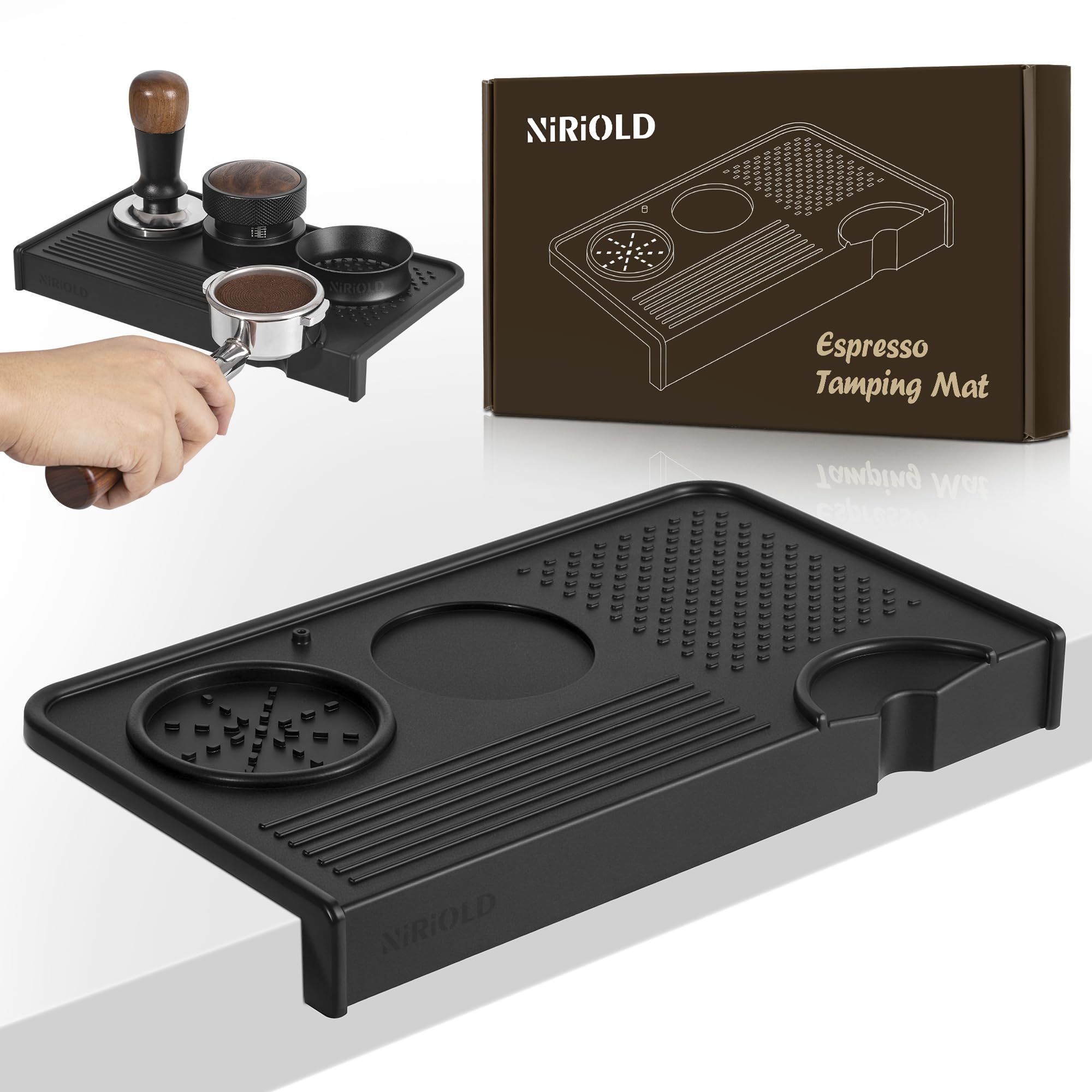 niriodl espresso tamping mat silicone top view protects counters and keeps tools organized.